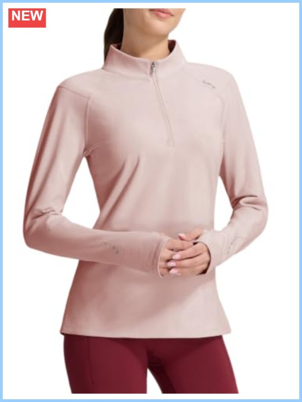 Quarter Zip Thermal Base Layer Long Sleeve Mock Neck Thumbholes